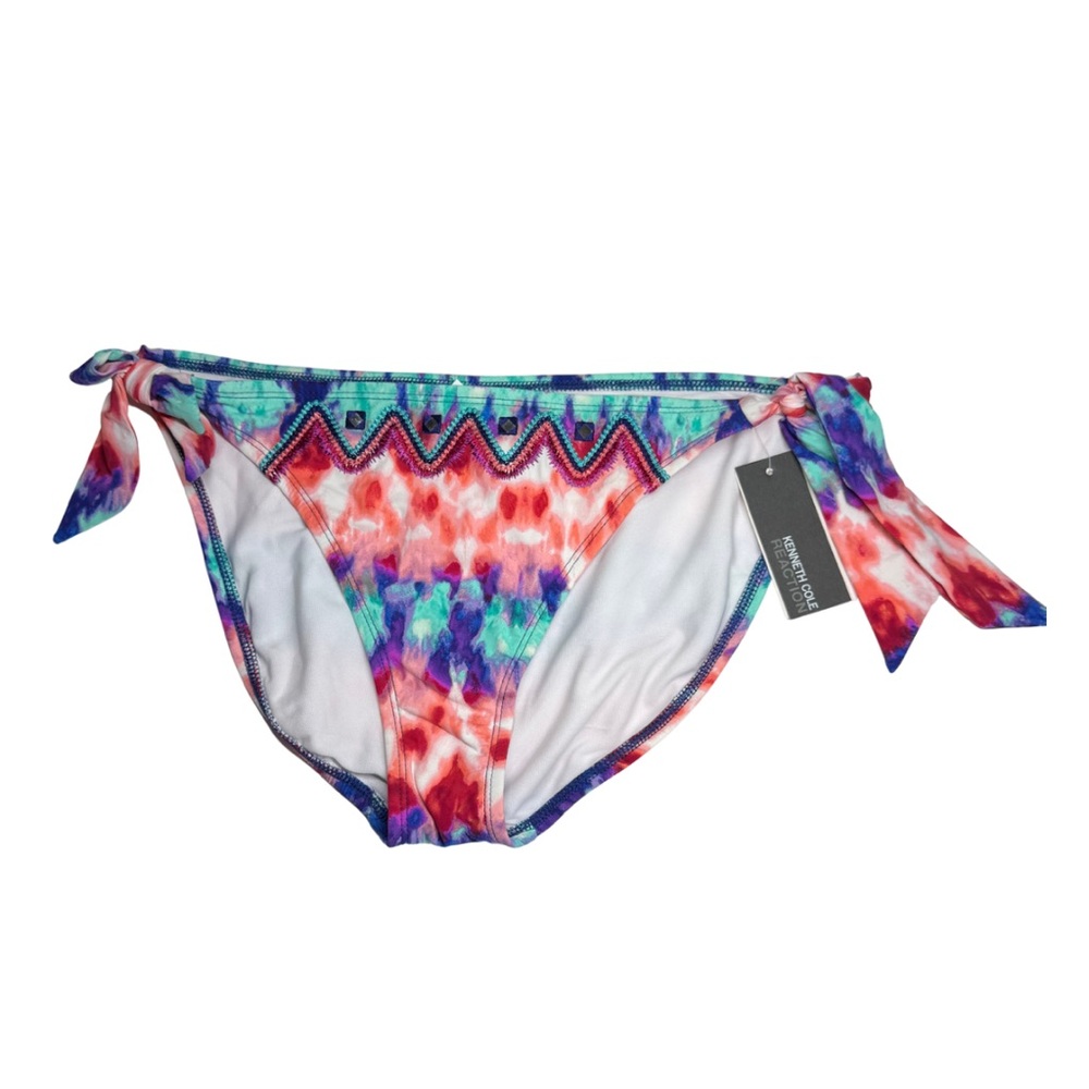 Kenneth Cole Reaction Multicolor tie dye embroidered side tie Bikini Bottom XL